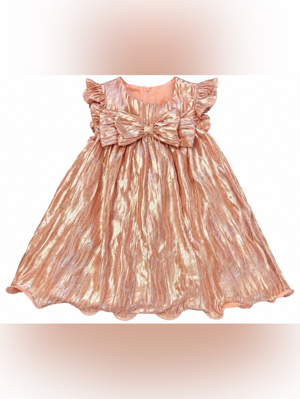 Nanette Lepore Girls Rose Gold Metallic Pleated Party Dress Size 3/3T Bow